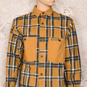 Men's Vintage Rococo Light Brown Plaid Denim Jean Jacket - M